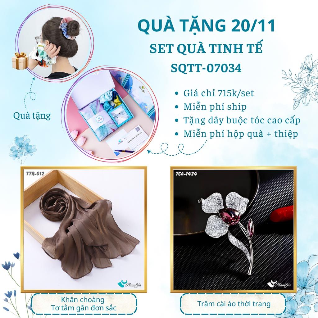 Set Quà Tặng Khăn Tằm Gân Đơn Sắc Và Ghim Cài Áo Tinh Tế (SQTT07034)