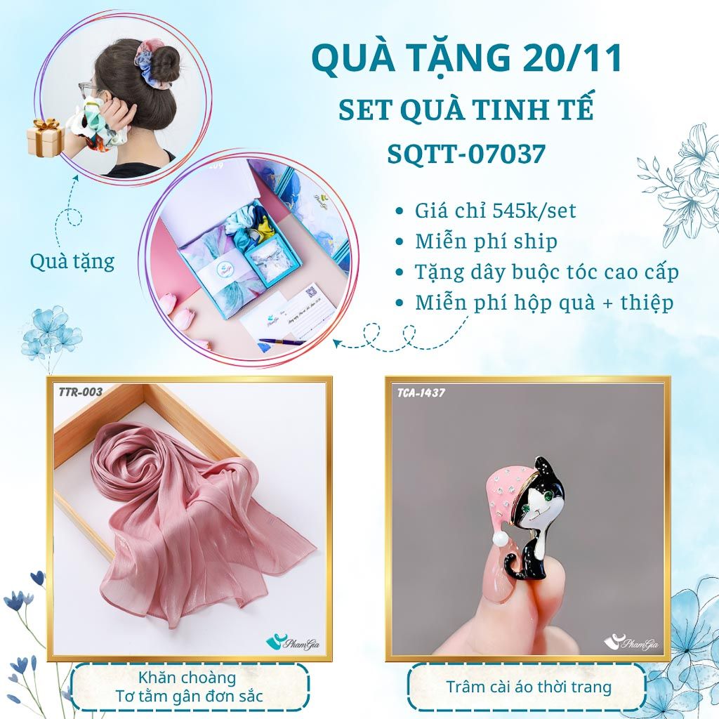 Set Quà Tặng Khăn Tằm Gân Đơn Sắc Và Ghim Cài Áo Tinh Tế (SQTT07037)