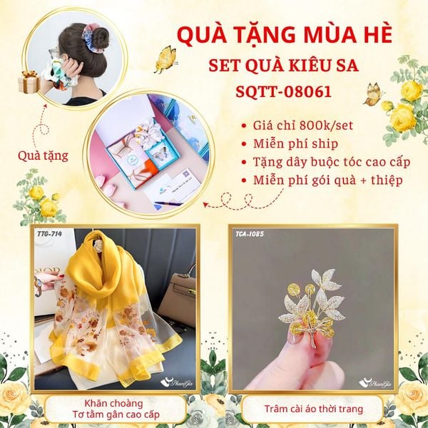 Quà Tặng Mùa Hè - Set Quà Tặng Khăn Choàng Tơ Tằm Gân Cao Cấp Và Ghim Cài Áo Kiêu Sa (SQTT08061)