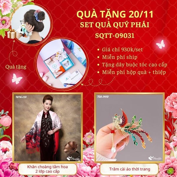 Set Quà Tặng Khăn Choàng Tằm Hoa 2 Lớp Và Ghim Cài Áo Quý Phái (SQTT09031)