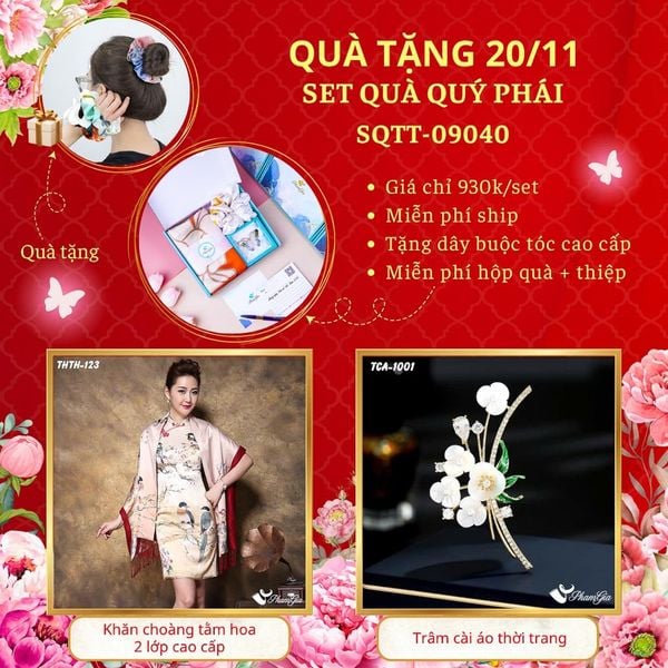 Set Quà Tặng Khăn Choàng Tằm Hoa 2 Lớp Và Ghim Cài Áo Quý Phái (SQTT09040)