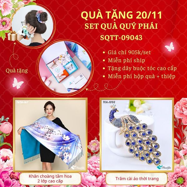Set Quà Tặng Khăn Choàng Tằm Hoa 2 Lớp Và Ghim Cài Áo Quý Phái (SQTT09043)