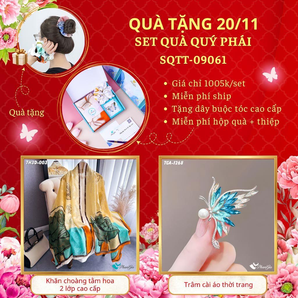Set Quà Tặng Khăn Choàng Tằm Hoa 3D Và Ghim Cài Áo Quý Phái (SQTT09061)