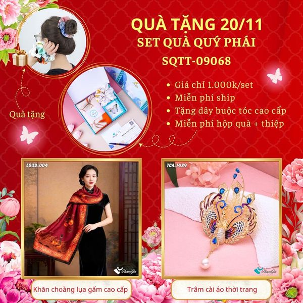 Set Quà Tặng Khăn Choàng Tằm Hoa 3D Và Ghim Cài Áo Quý Phái (SQTT09068)