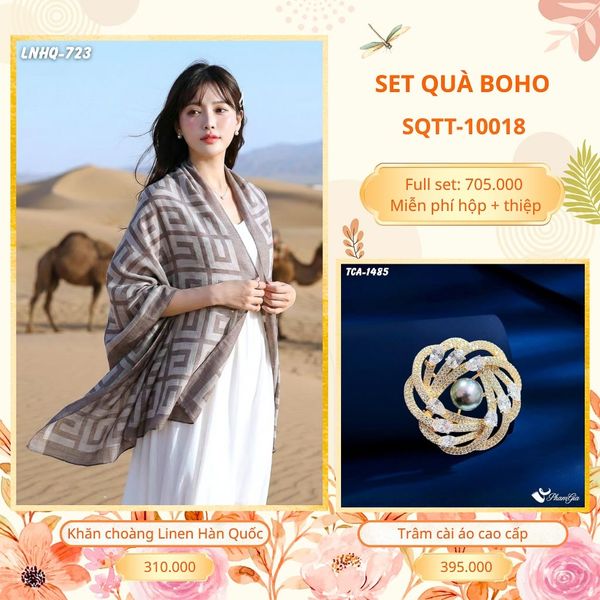 Set Quà Tặng Khăn Choàng Choàng Linen Và Trâm Cài Áo Boho (SQTT10018)