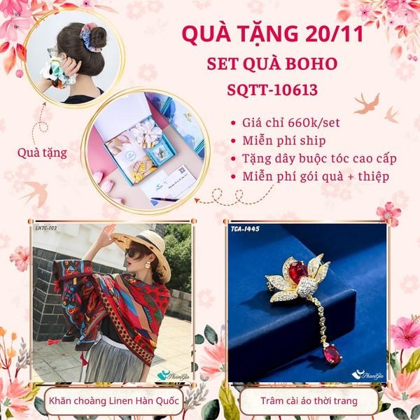 Set Quà Tặng Khăn Choàng Linen Hàn Quốc Và Nón Hải Quân Phong Cách Boho (SQTT10613)