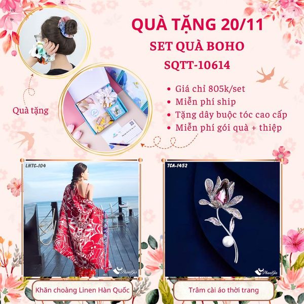 Set Quà Tặng Khăn Choàng Linen Hàn Quốc Và Nón Hải Quân Phong Cách Boho (SQTT10614)