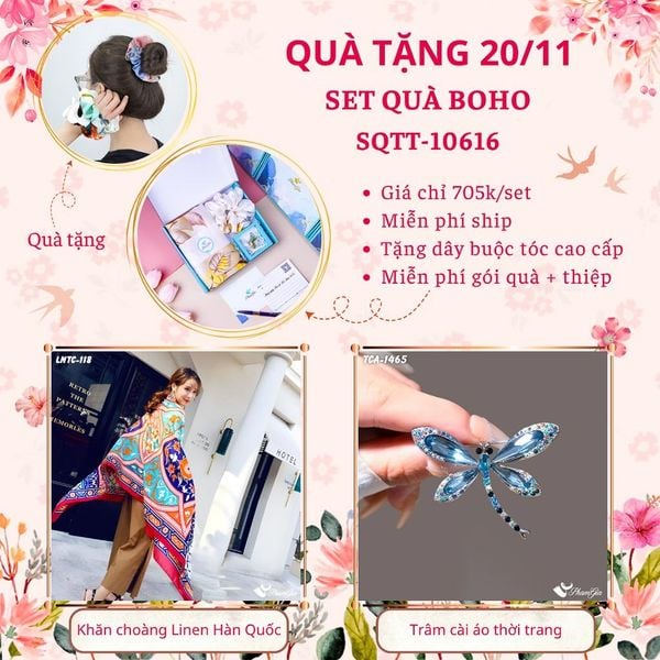 Set Quà Tặng Khăn Choàng Linen Hàn Quốc Và Nón Hải Quân Phong Cách Boho (SQTT10616)