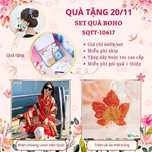 Set Quà Tặng Khăn Choàng Linen Hàn Quốc Và Nón Hải Quân Phong Cách Boho (SQTT10617)