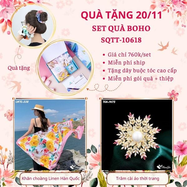 Set Quà Tặng Khăn Choàng Linen Hàn Quốc Và Nón Hải Quân Phong Cách Boho (SQTT10618)