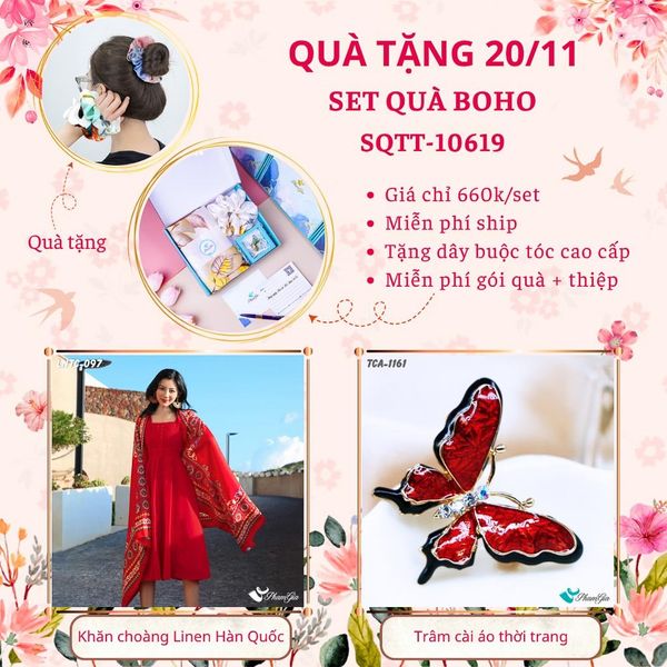 Set Quà Tặng Khăn Choàng Linen Hàn Quốc Và Nón Hải Quân Phong Cách Boho (SQTT10619)