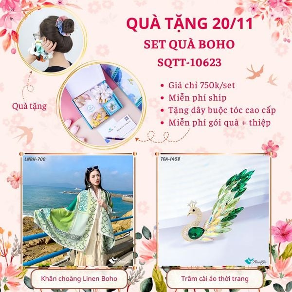 Set Quà Tặng Khăn Choàng Linen Hàn Quốc Và Nón Hải Quân Phong Cách Boho (SQTT10623)