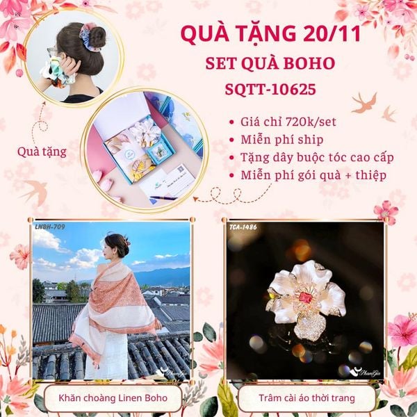 Set Quà Tặng Khăn Choàng Linen Hàn Quốc Và Nón Hải Quân Phong Cách Boho (SQTT10625)