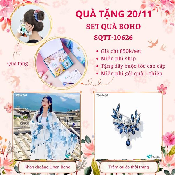 Set Quà Tặng Khăn Choàng Linen Hàn Quốc Và Nón Hải Quân Phong Cách Boho (SQTT10626)