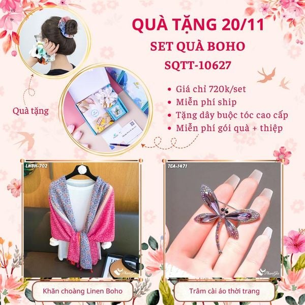 Set Quà Tặng Khăn Choàng Linen Hàn Quốc Và Nón Hải Quân Phong Cách Boho (SQTT10627)