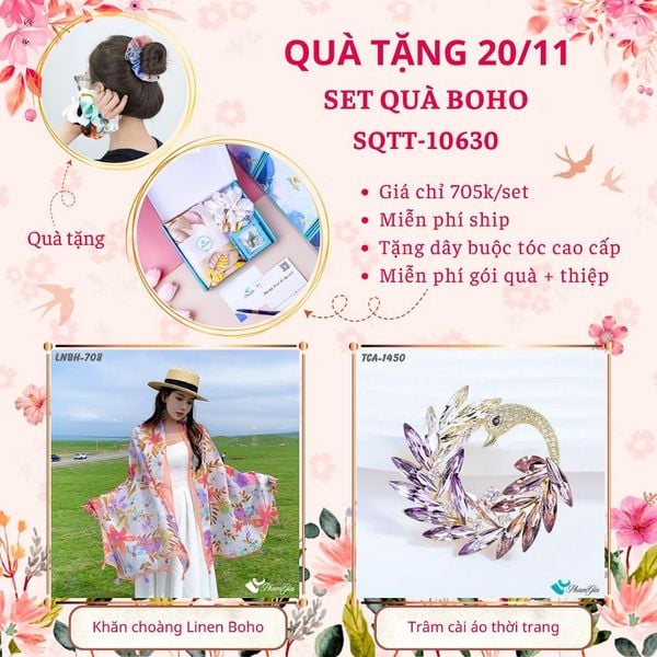 Set Quà Tặng Khăn Choàng Linen Hàn Quốc Và Nón Hải Quân Phong Cách Boho (SQTT10630)