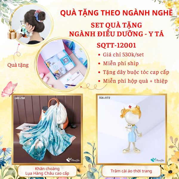 Set Quà Khăn Lụa Và Ghim Cài Áo Cho Ngành Điều Dưỡng - Y Tá (SQTT12001)