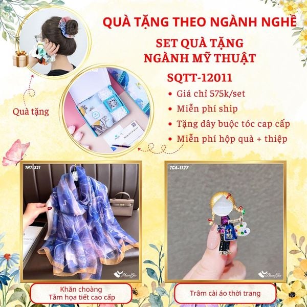 Quà Tặng Theo Ngành Nghề - Set Quà Khăn Tằm Và Ghim Cài Áo Cho Ngành Mỹ Thuật (SQTT12011)