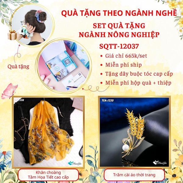Quà Tặng Theo Ngành Nghề - Set Quà Khăn Tằm Và Ghim Cài Áo Cho Ngành Nông Nghiệp (SQTT12037)