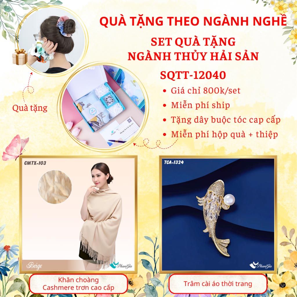 Set Quà Khăn Cashmere Trơn Và Ghim Cài Áo Cho Ngành Thủy Hải Sản (SQTT12040)