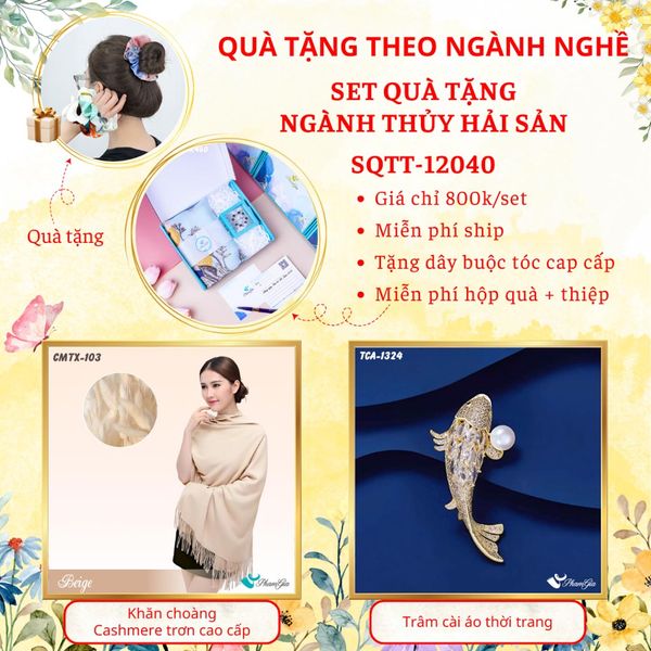 Set Quà Khăn Cashmere Trơn Và Ghim Cài Áo Cho Ngành Thủy Hải Sản (SQTT12040)