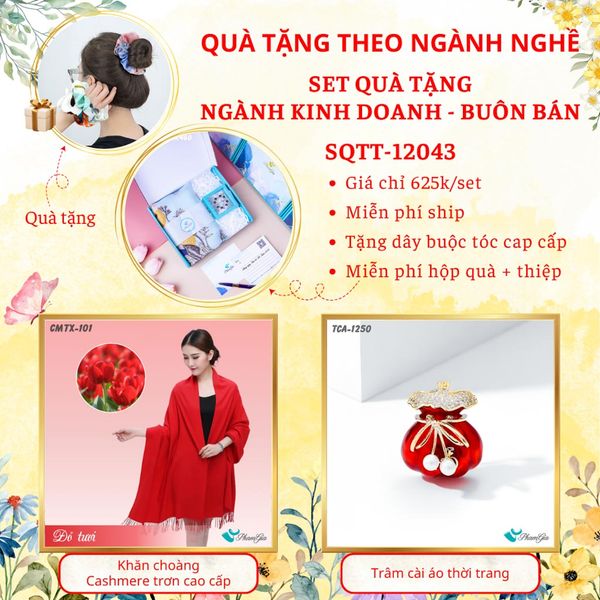 Set Quà Khăn Cashmere Trơn Và Ghim Cài Áo Cho Ngành Kinh Doanh - Buôn Bán (SQTT12043)