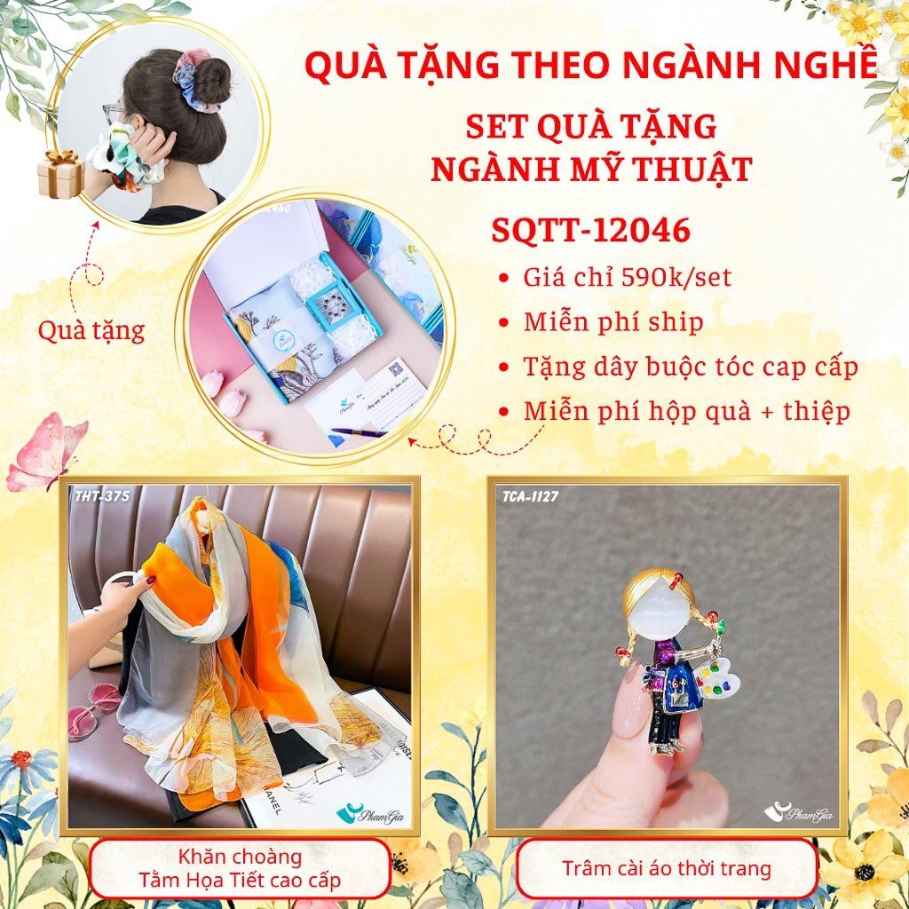 Set Quà Khăn Tằm Và Ghim Cài Áo Cho Ngành Mỹ Thuật (SQTT12046)