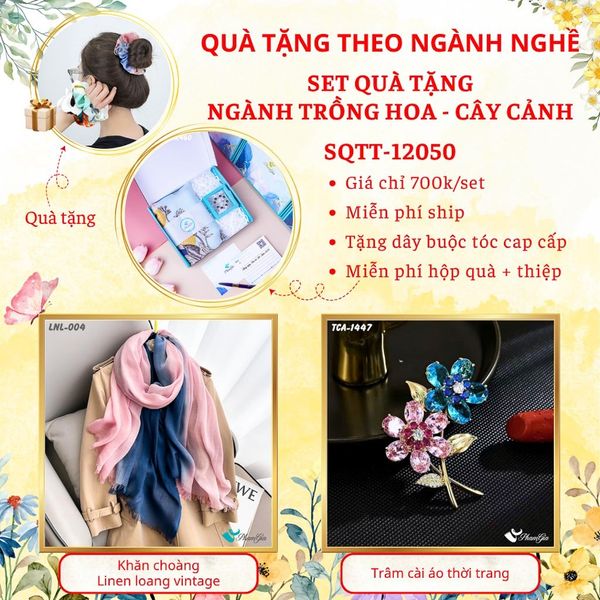 Set Quà Khăn Linen Và Ghim Cài Áo Cho Ngành Trồng Hoa - Cây Cảnh (SQTT12050)