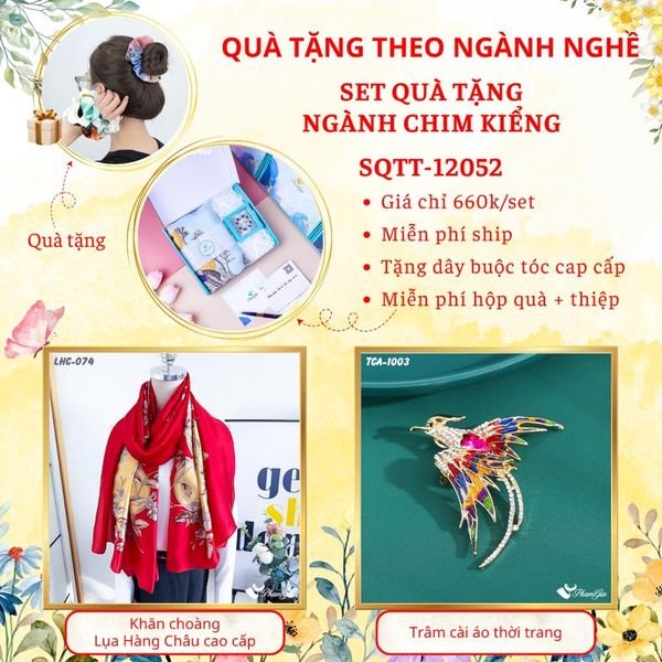 Quà Tặng Theo Ngành Nghề - Set Quà Khăn Lụa Và Ghim Cài Áo Cho Ngành Chim Kiểng (SQTT12052)