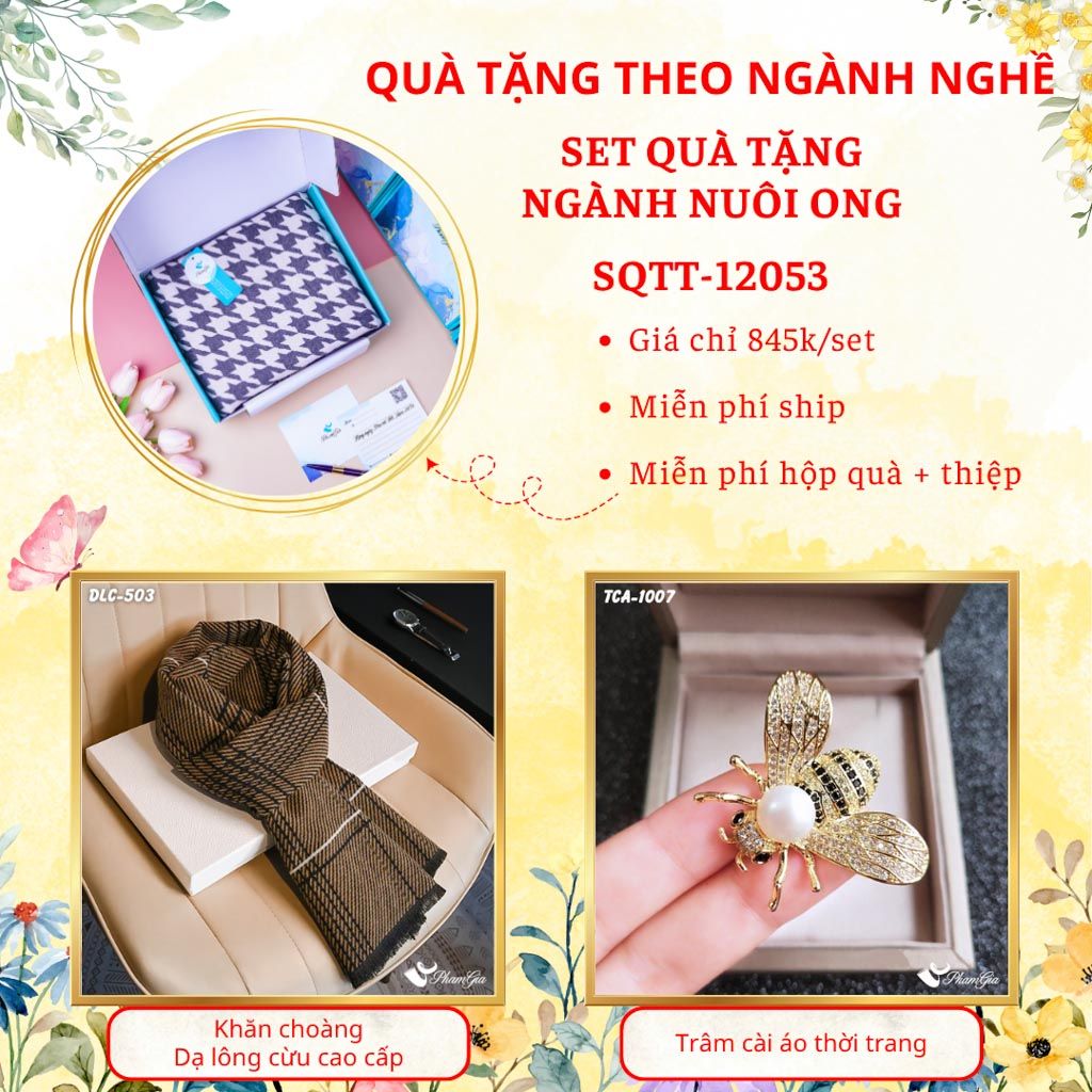 Quà Tặng Theo Ngành Nghề - Set Quà Khăn Dạ Lông Cừu Và Ghim Cài Áo Cho Ngành Nuôi Ong Mật (SQTT12053)
