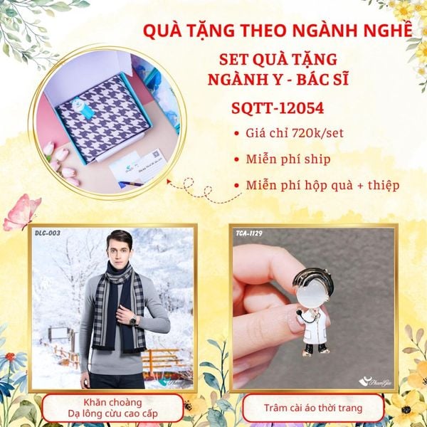 Quà Tặng Theo Ngành Nghề - Set Quà Khăn Dạ Lông Cừu Và Ghim Cài Áo Cho Ngành Y - Bác Sĩ (SQTT12054)