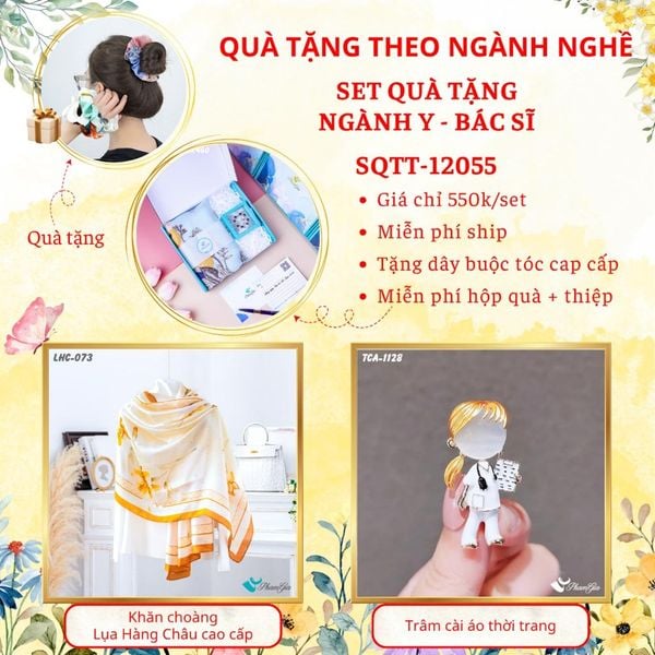 Quà Tặng Theo Ngành Nghề - Set Quà Khăn Lụa Và Ghim Cài Áo Cho Ngành Y - Bác Sĩ (SQTT12055)