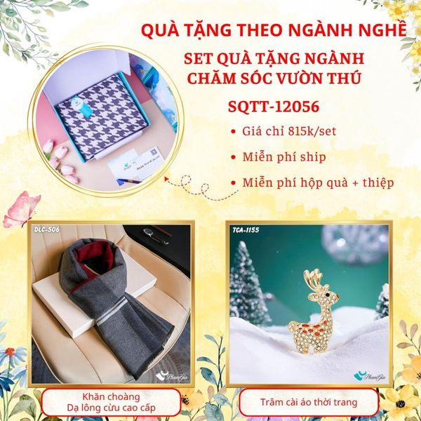 Quà Tặng Theo Ngành Nghề - Set Quà Khăn Dạ Lông Cừu Và Ghim Cài Áo Cho Ngành Chăm Sóc Vườn Thú (SQTT12056)