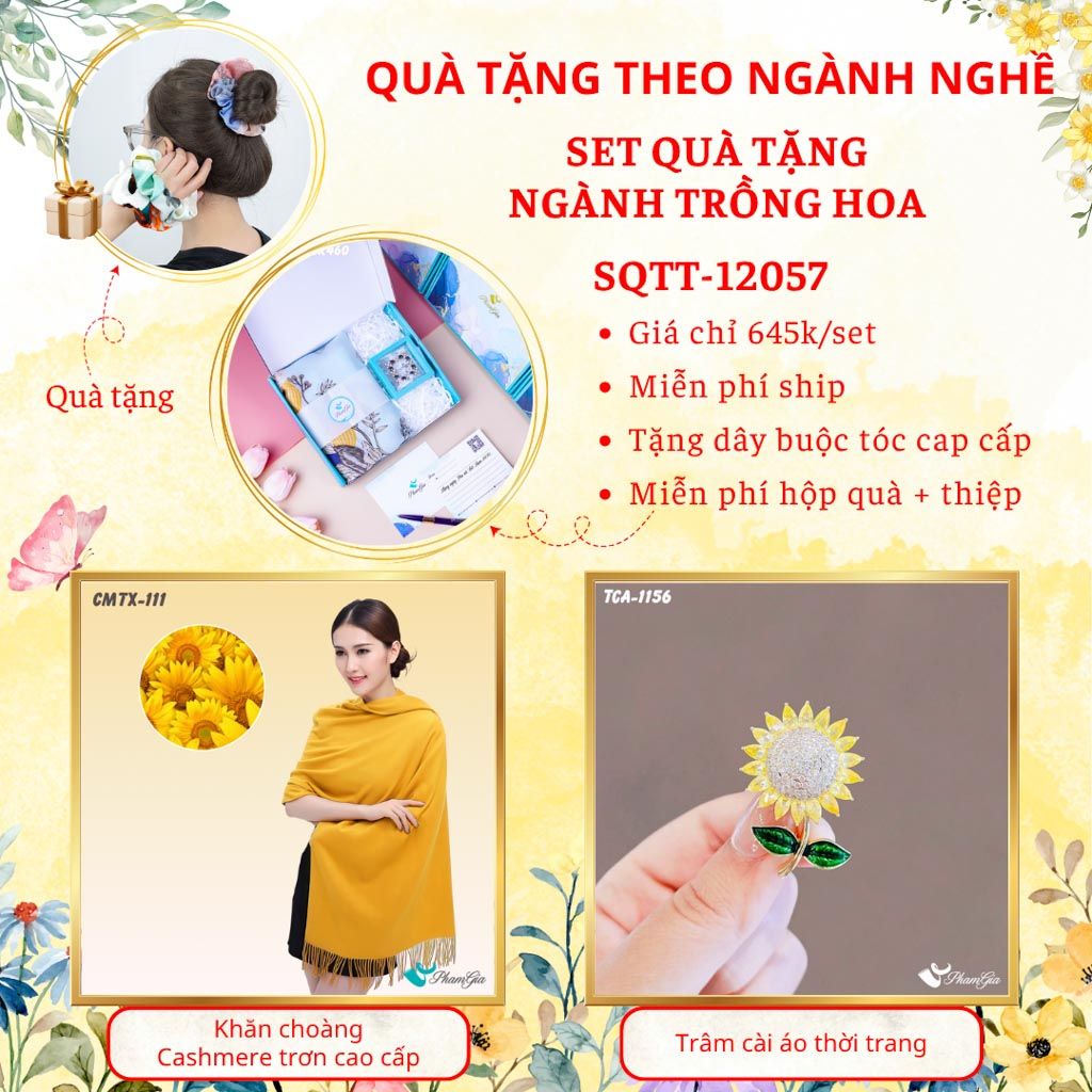 Quà Tặng Theo Ngành Nghề - Set Quà Khăn Cashmere Trơn Và Ghim Cài Áo Cho Ngành Trồng Hoa (SQTT12057)