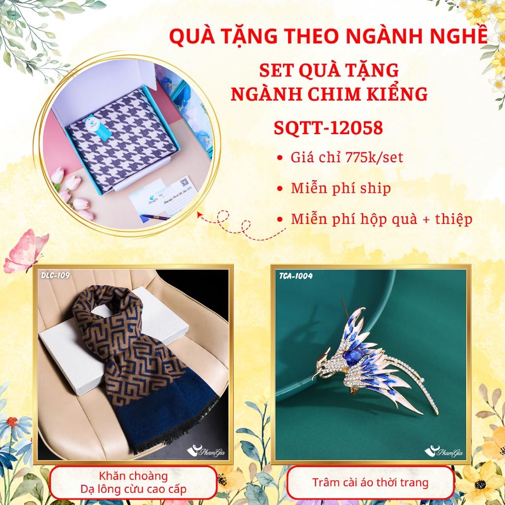 Quà Tặng Theo Ngành Nghề - Set Quà Khăn Dạ Lông Cừu Và Ghim Cài Áo Cho Ngành Chim Kiểng (SQTT12058)
