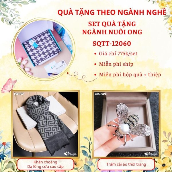 Quà Tặng Theo Ngành Nghề - Set Quà Khăn Dạ Lông Cừu Và Ghim Cài Áo Cho Ngành Nuôi Ong (SQTT12060)