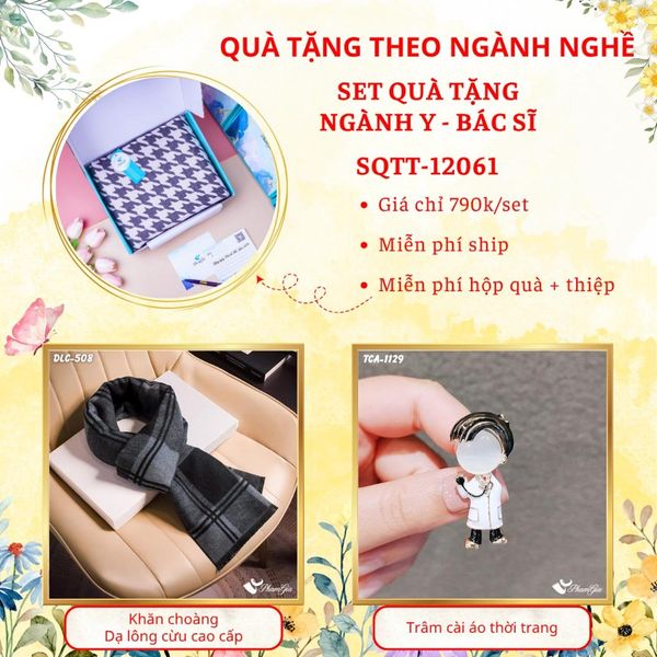 Quà Tặng Theo Ngành Nghề - Set Quà Khăn Dạ Lông Cừu Và Ghim Cài Áo Cho Ngành Y - Bác Sĩ (SQTT12061)