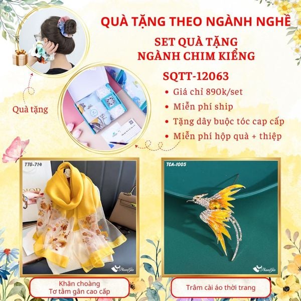 Quà Tặng Theo Ngành Nghề - Set Quà Khăn Tằm Gân Và Ghim Cài Áo Cho Ngành Chim Kiểng (SQTT12063)