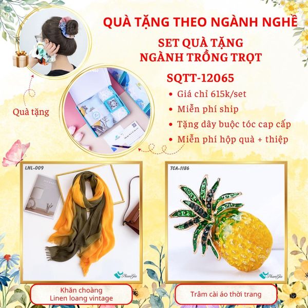 Quà Tặng Theo Ngành Nghề - Set Quà Khăn Linen Loang Và Ghim Cài Áo Cho Ngành Trồng Trọt (SQTT12065)