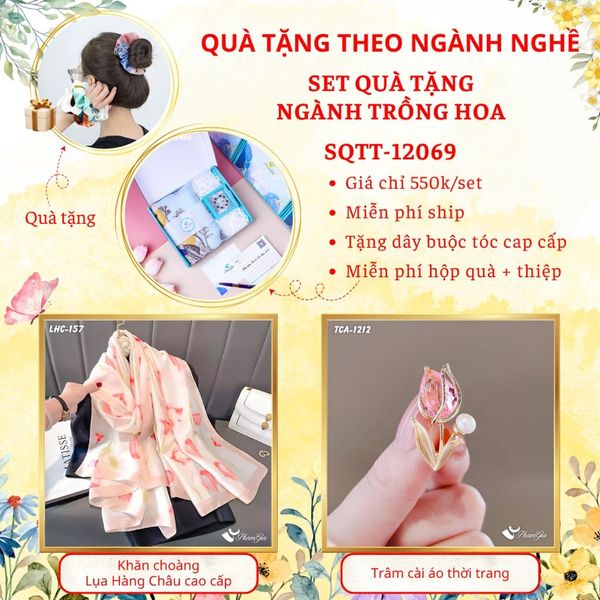 Quà Tặng Theo Ngành Nghề - Set Quà Khăn Lụa Và Ghim Cài Áo Cho Ngành Trồng Hoa (SQTT12069)