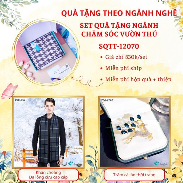 Quà Tặng Theo Ngành Nghề - Set Quà Khăn Dạ Lông Cừu Và Ghim Cài Áo Cho Ngành Chăm Sóc Vườn Thú (SQTT12070)