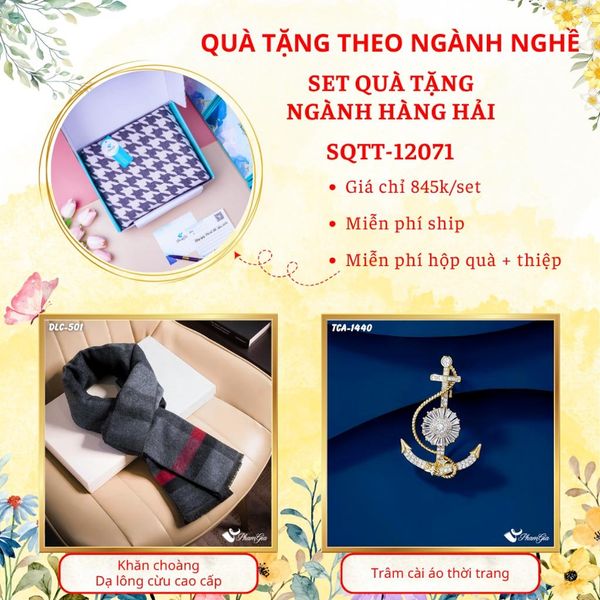 Quà Tặng Theo Ngành Nghề - Set Quà Khăn Dạ Lông Cừu Và Ghim Cài Áo Cho Ngành Hàng Hải (SQTT12071)