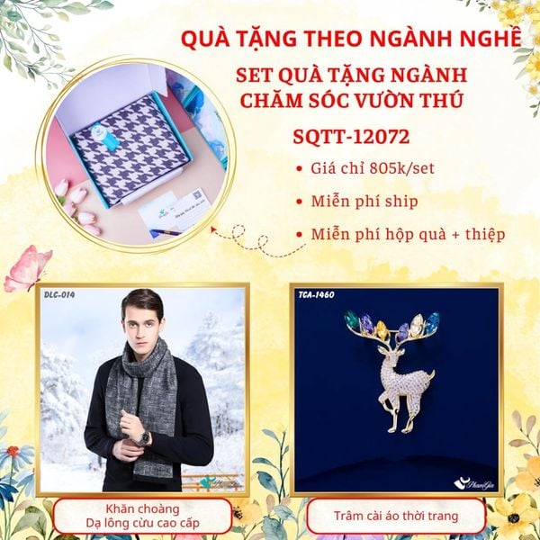 Quà Tặng Theo Ngành Nghề - Set Quà Khăn Dạ Lông Cừu Và Ghim Cài Áo Cho Ngành Chăm Sóc Vườn Thú (SQTT12072)
