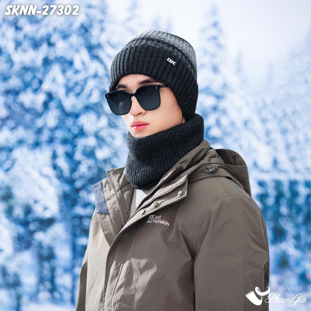 Set Khăn Nón Len Beanie Giữ Ấm Phối Màu Unisex Hiện Đại Màu Xám Ghi (SKNN27302)