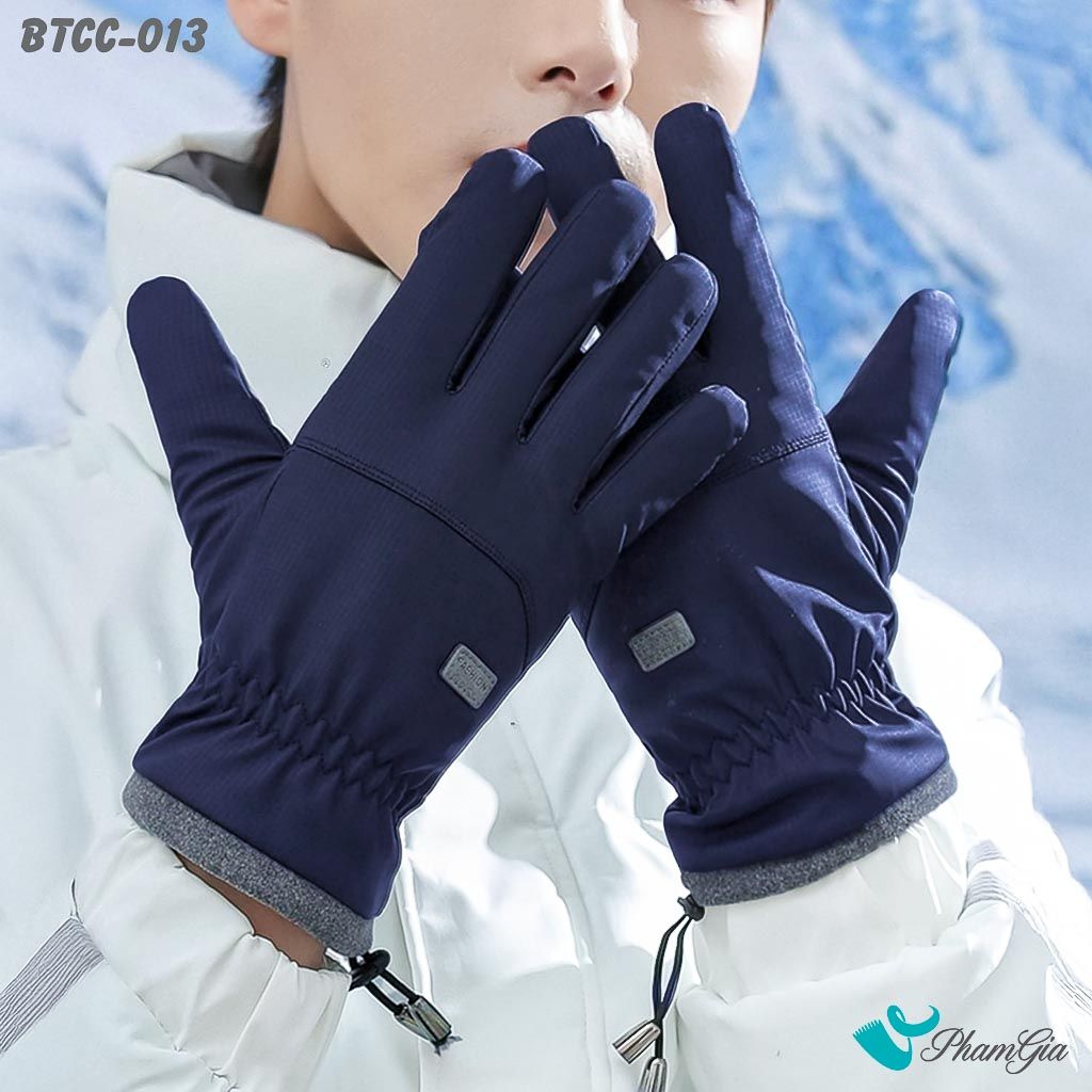 Găng Tay Phao Lót Lông 2 Lớp Giữ Ấm Mùa Đông, Chống Thấm Nước Cao Cấp Màu Xanh Navy (BTCC013)