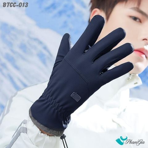 Găng Tay Phao Lót Lông 2 Lớp Giữ Ấm Mùa Đông, Chống Thấm Nước Cao Cấp Màu Xanh Navy (BTCC013)