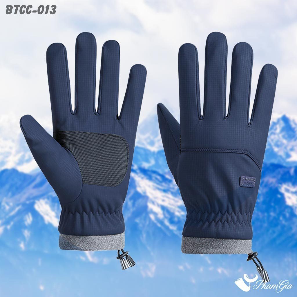 Găng Tay Phao Lót Lông 2 Lớp Giữ Ấm Mùa Đông, Chống Thấm Nước Cao Cấp Màu Xanh Navy (BTCC013)