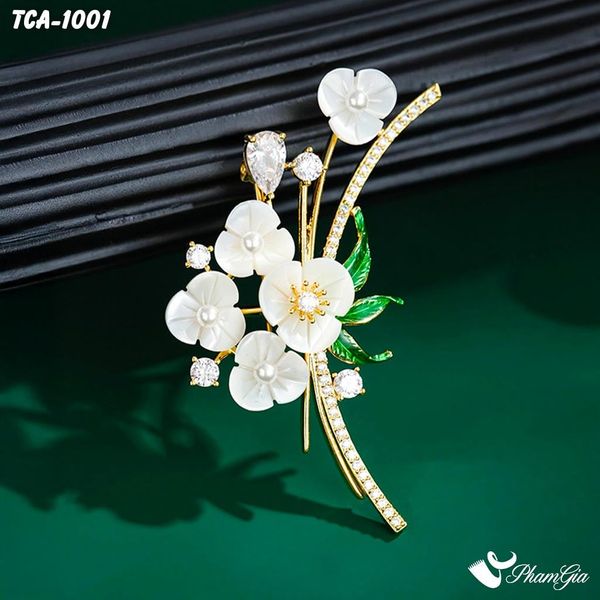 Ghim Cài Áo Cành Hoa Tuyết Mai Trắng Đính Đá Thanh Lịch (TCA1001)