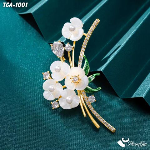 Ghim Cài Áo Cành Hoa Tuyết Mai Trắng Đính Đá Thanh Lịch (TCA1001)