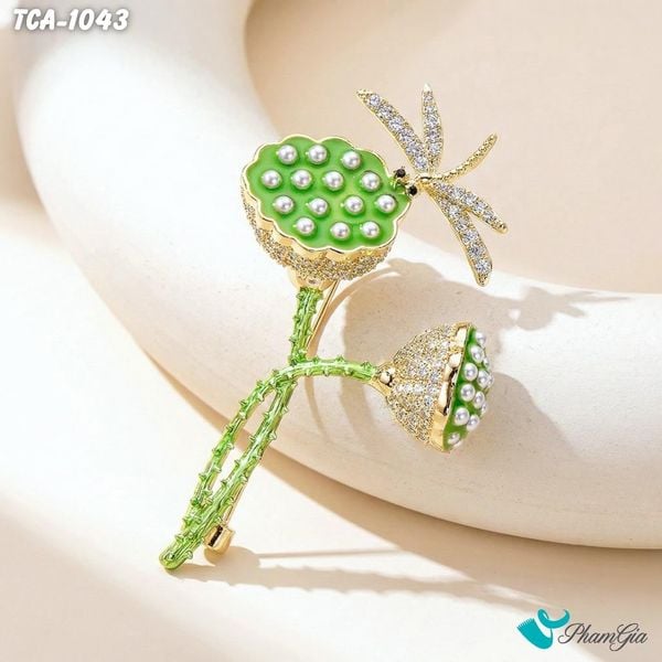 Ghim Cài Áo Chuồn Chuồn Đậu Đài Sen Đính Đá Tinh Tế (TCA1043)